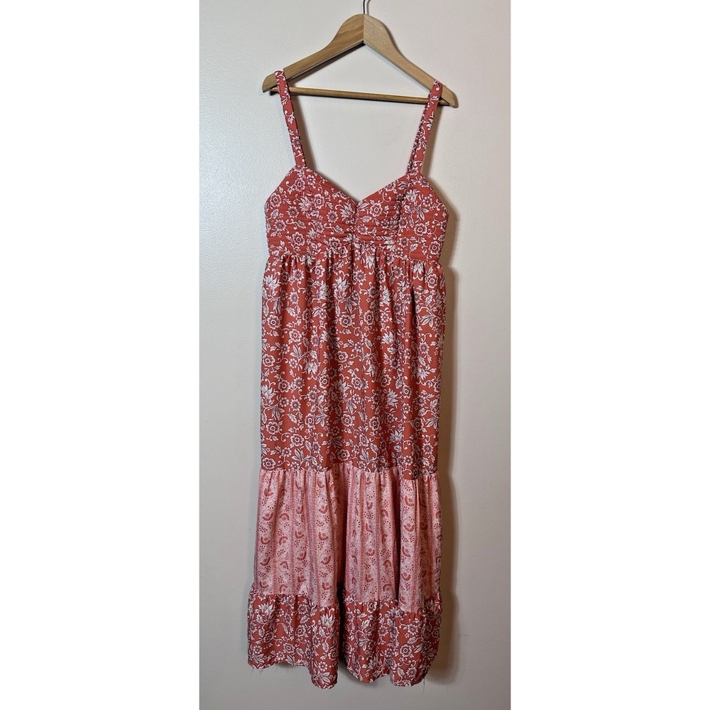 Band of the Free Dress Large Orange Floral Tiered Maxi Boho Flowy Smock Cottage